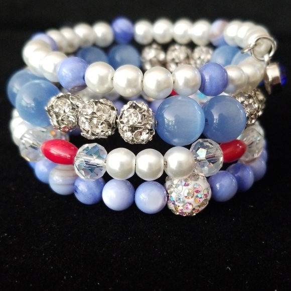 NWT Handcrafted Agate and Glass Bead Rhinestone Beaded Bracelet NWT - Picture 7 of 12